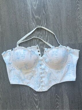 Oh Polly White and Light Blue Floral Bustier Top